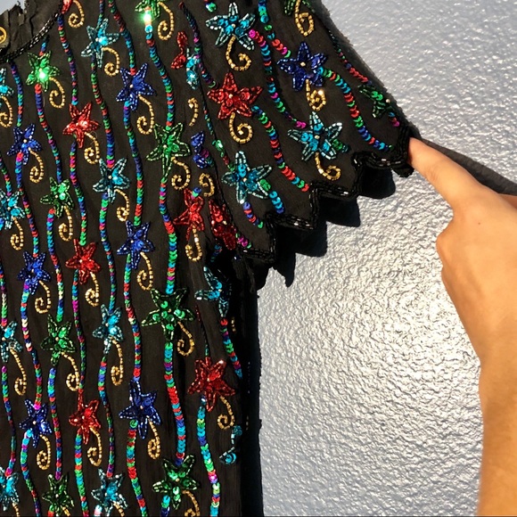 Sequin Beaded Vintage Allure Silk Top - Picture 6 of 8